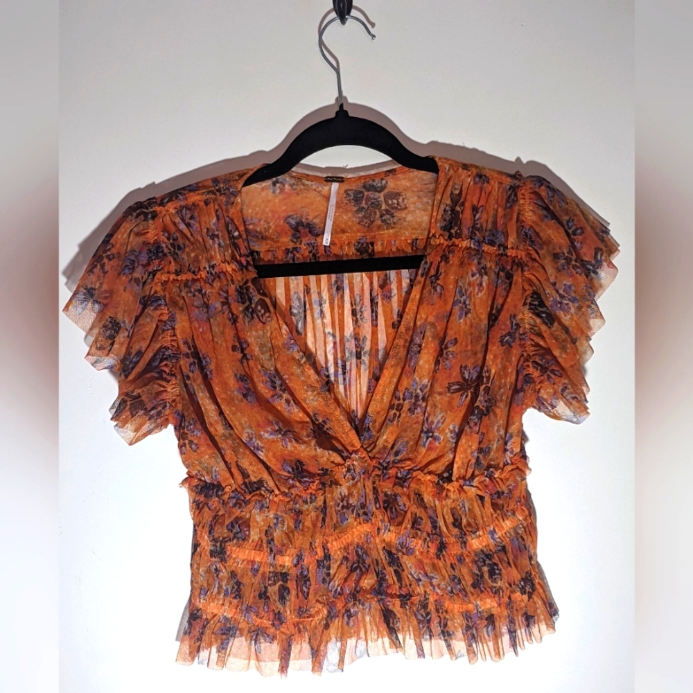 Free People Orange Floral Blouse